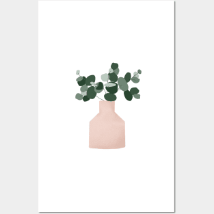 Mid century modern vase and eucalyptus plant 2 Posters and Art